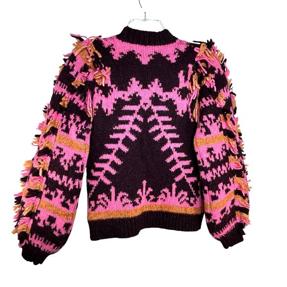 Ulla Johnson Boho Fringe Sweater Size XS Fuchsia Abia Alpaca RARE - Picture 2 of 7